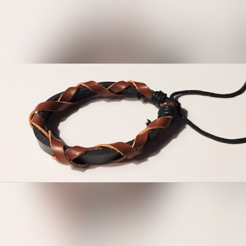 Men's bracelet leather braided brown new d76